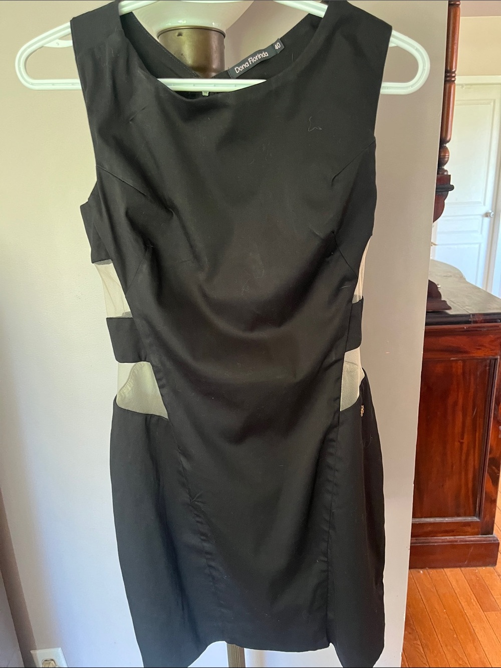 Dona Florinda Black Sheath Dress with Cream Mesh Insets